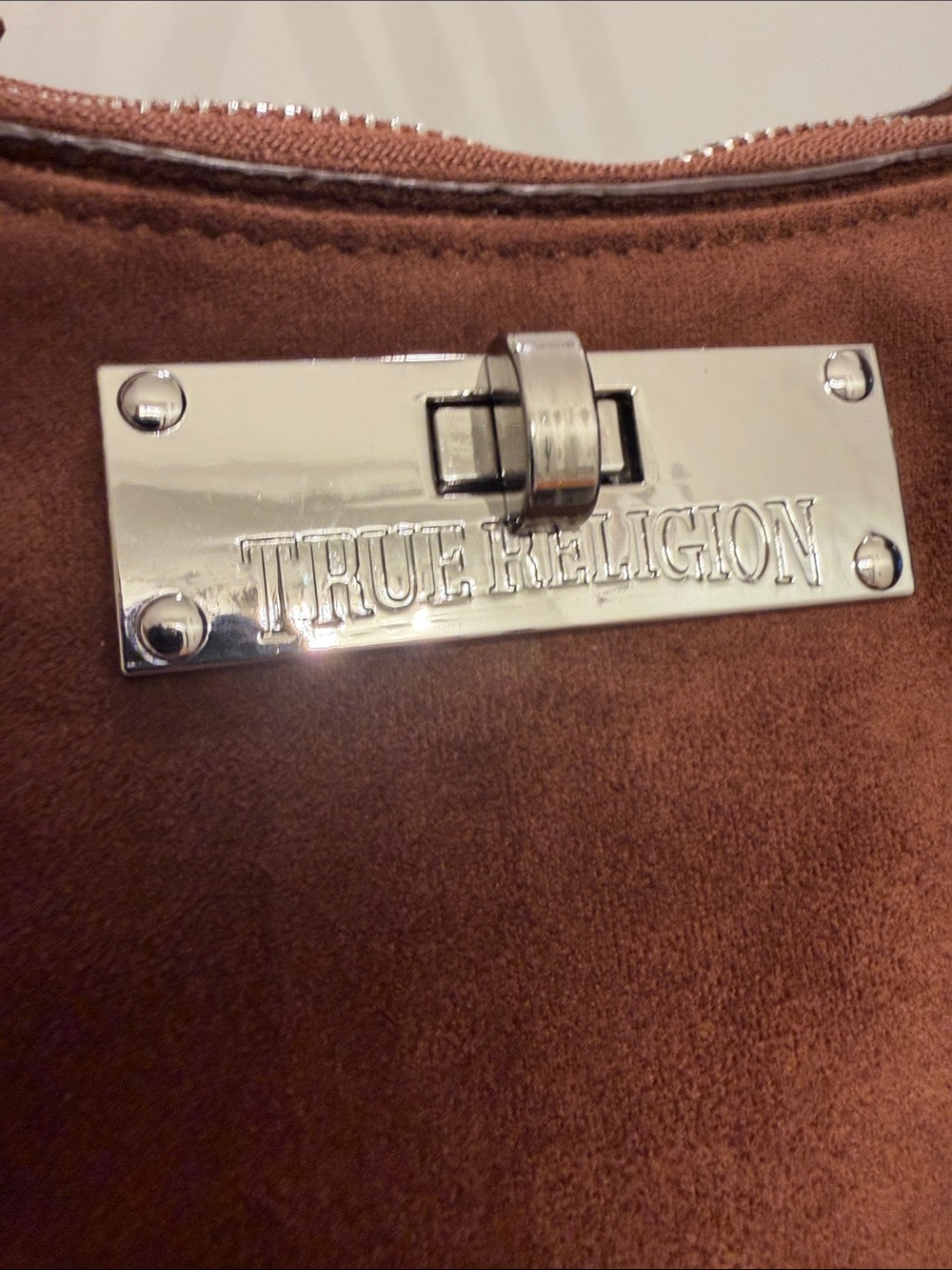 NWT-VIRAL True Religion Brown Suede Fringe Shoulder Bag with Stud Accents. - Picture 7 of 16